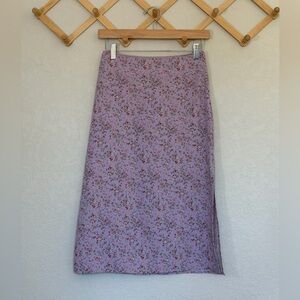 John Galt Floral Midi Skirt W/ Side Slit in Lavender.